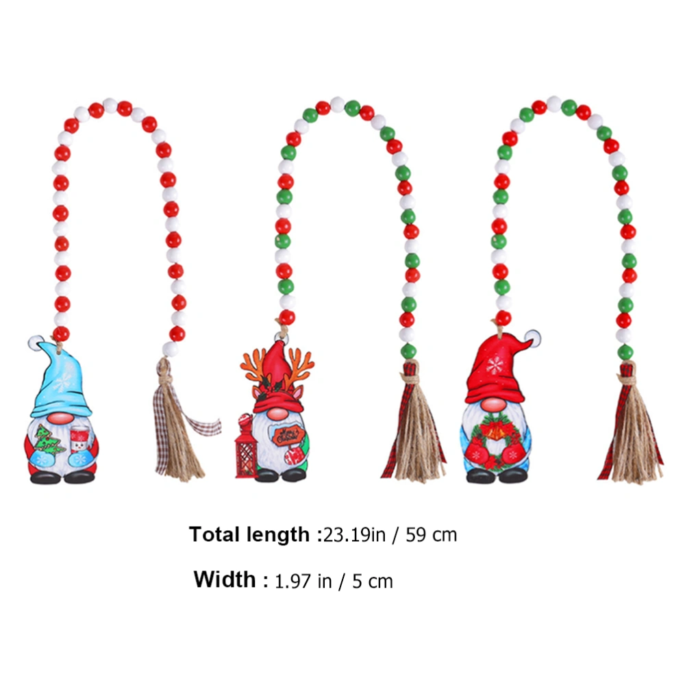 3Pcs Christmas Wooden Bead Garland Rustic Farmhouse Bead Garland with Gnome Tag