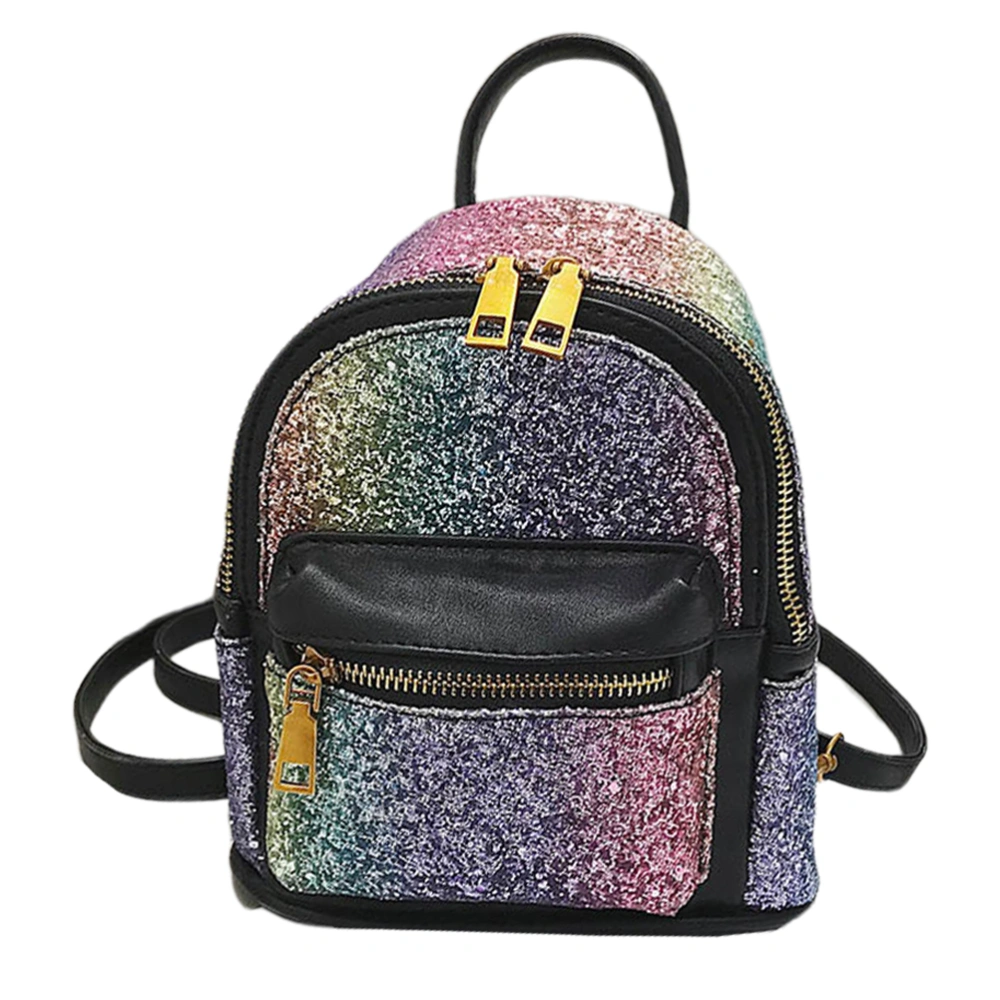 Stylish Sequin Shiny Backpack Travel Bag Chic Shoulder Bag Casual Zipper Pouch for Students Girls (Black)