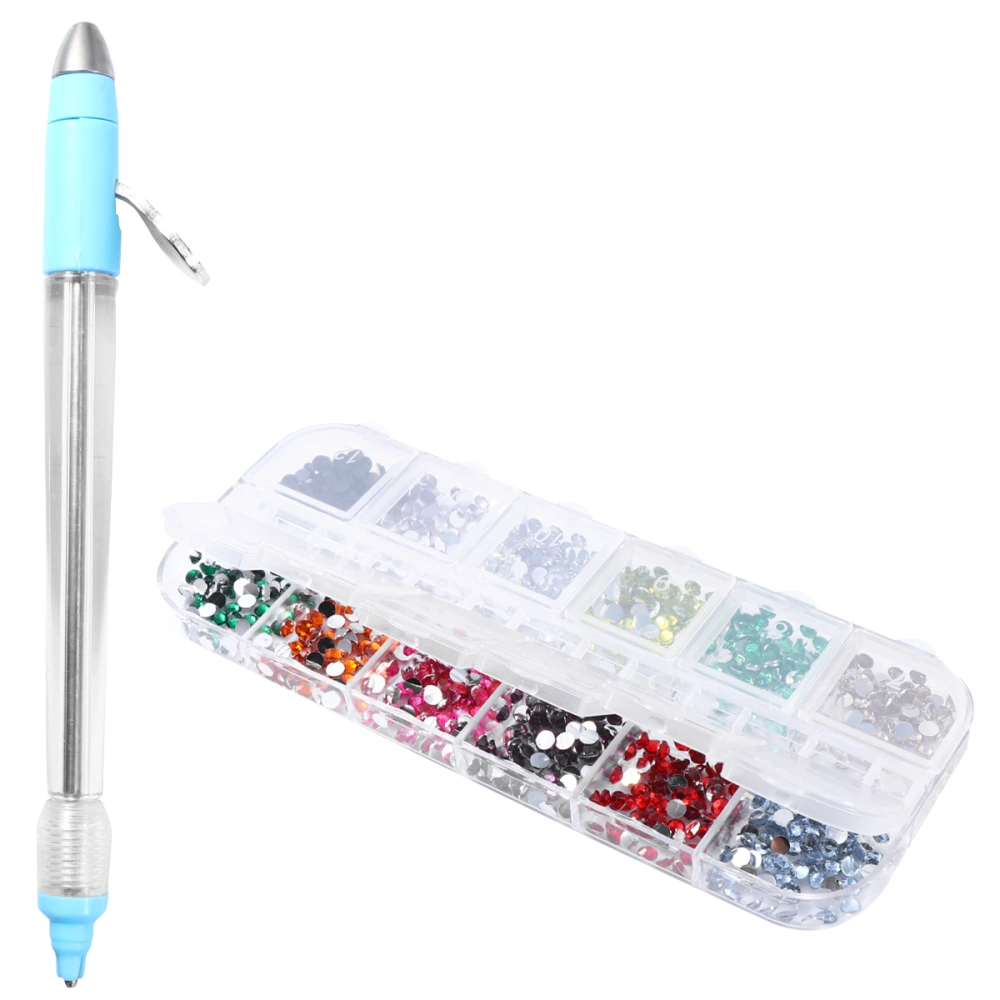 1 Set of Manicure Tools DIY beads painting Pen Multifunction Modeling Rhinestone Picker Applicator with 1 Box Rhinestone (Blue)