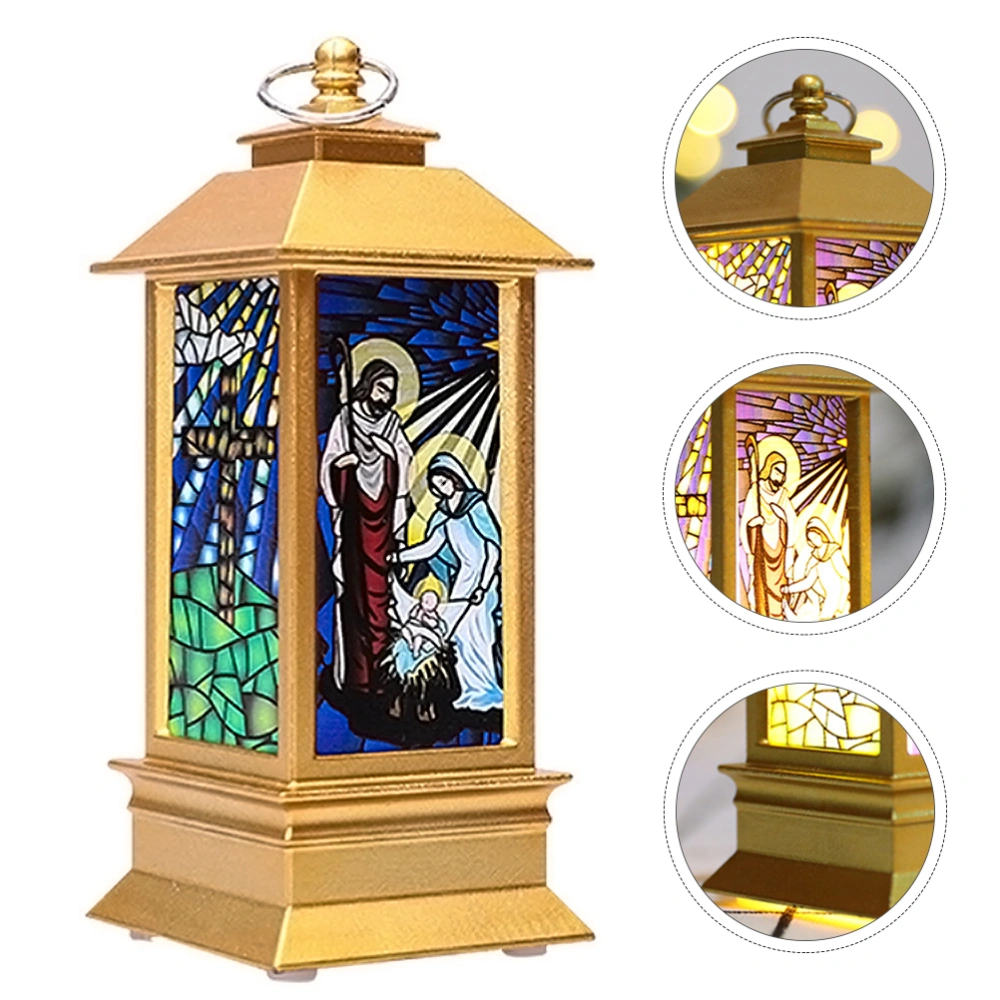 Christmas LED Storm Lantern Church Jesus Pattern Simulated Small Oil Lamp