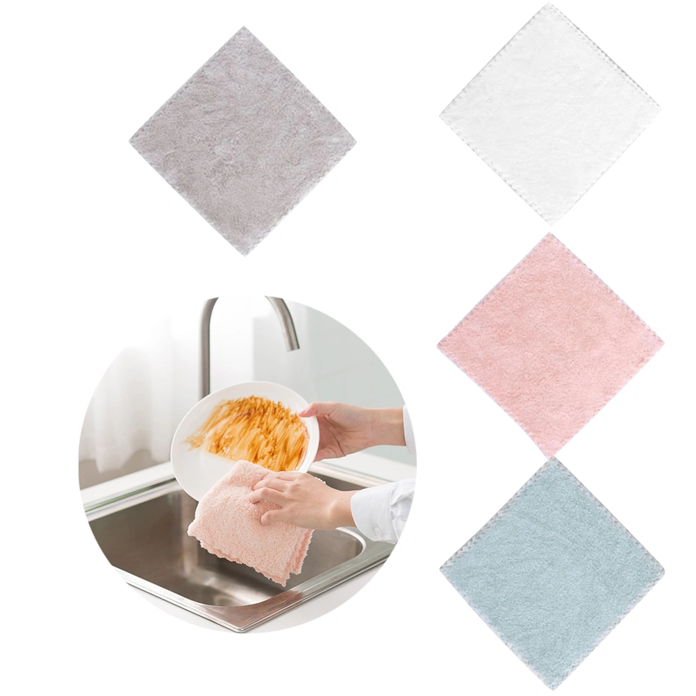 4pcs Washing Towel Coral Fleece Easy Dry Cleaning Cloth for Home Store Kitchen (Mixed Colour)