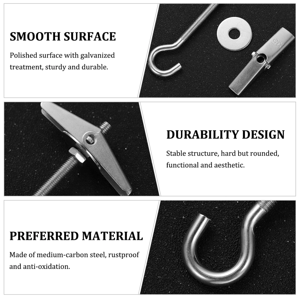 Yardwe 10 Pcs M5 10KG Carbon Steel Plasterboard Ceiling Wall Spring Toggle Hook Bolts Hanger Wall Fixing Anchors Hook