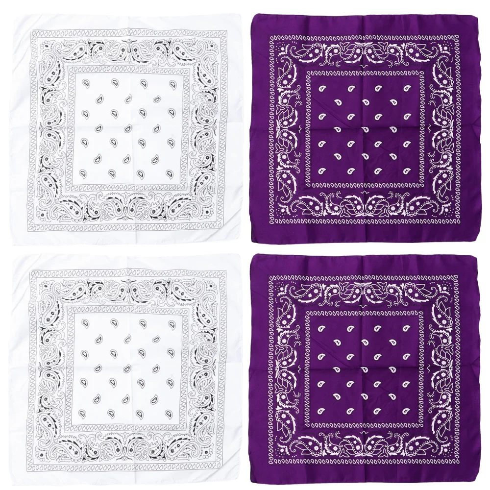 4pcs Multi-function Kerchieves Head Wraps Paisley Hand Towels Fashion Printing Cloth Sports Hair Band Purple, White