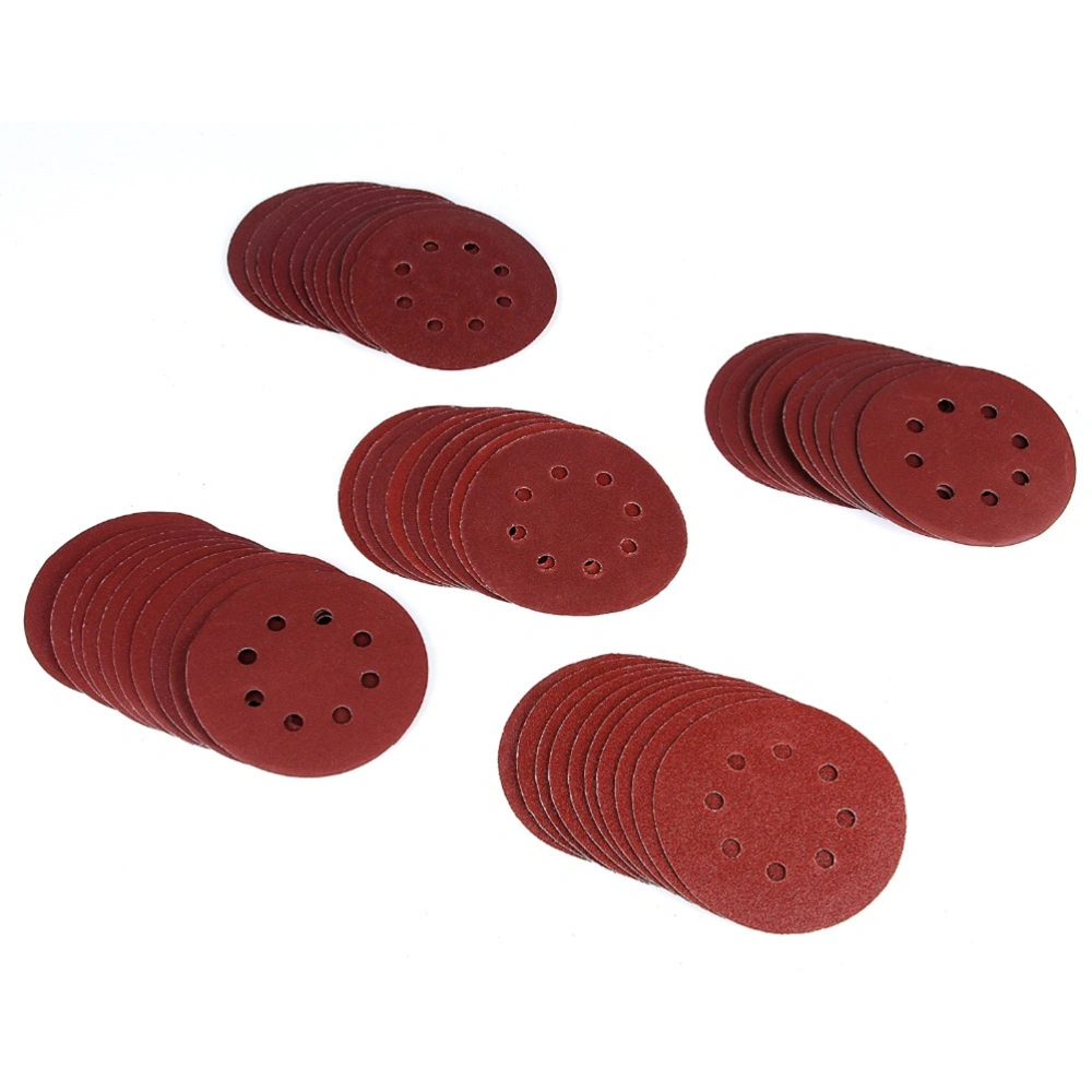 50pcs 5 Inch 8-Hole Hook and Loop Sanding Discs Sandpaper Circular Pads Grit 80/120/180/240/320