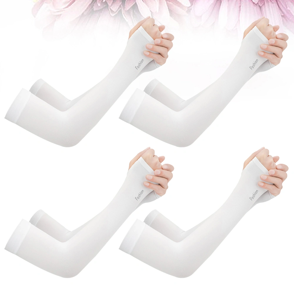 4 Pair Ice Silk Sunscreen Sleeves UV Protection Arm Cover Thumb Hole Sunscreen Protector Cooling Sleeves for Men Women Summer Outdoor (White)