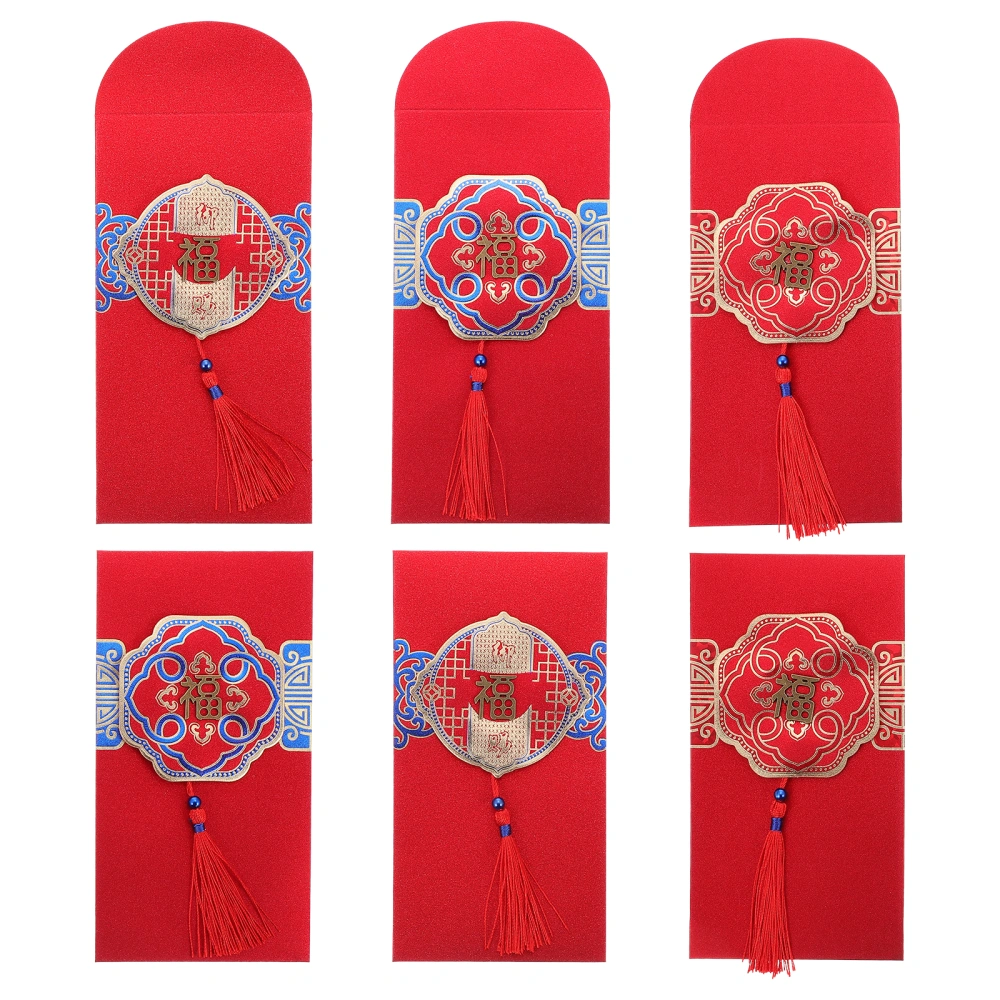 6Pcs Creative Chinese Style Red Envelopes Spring Festival Luck Money Pockets (Random Pattern)