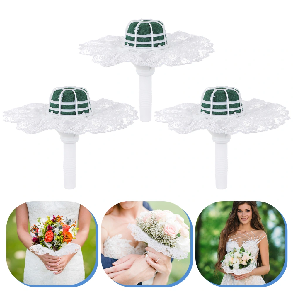 3 Sets Floral Bouquet Handle Bride Handheld Bouquet Holder Wedding Accessory with Lace