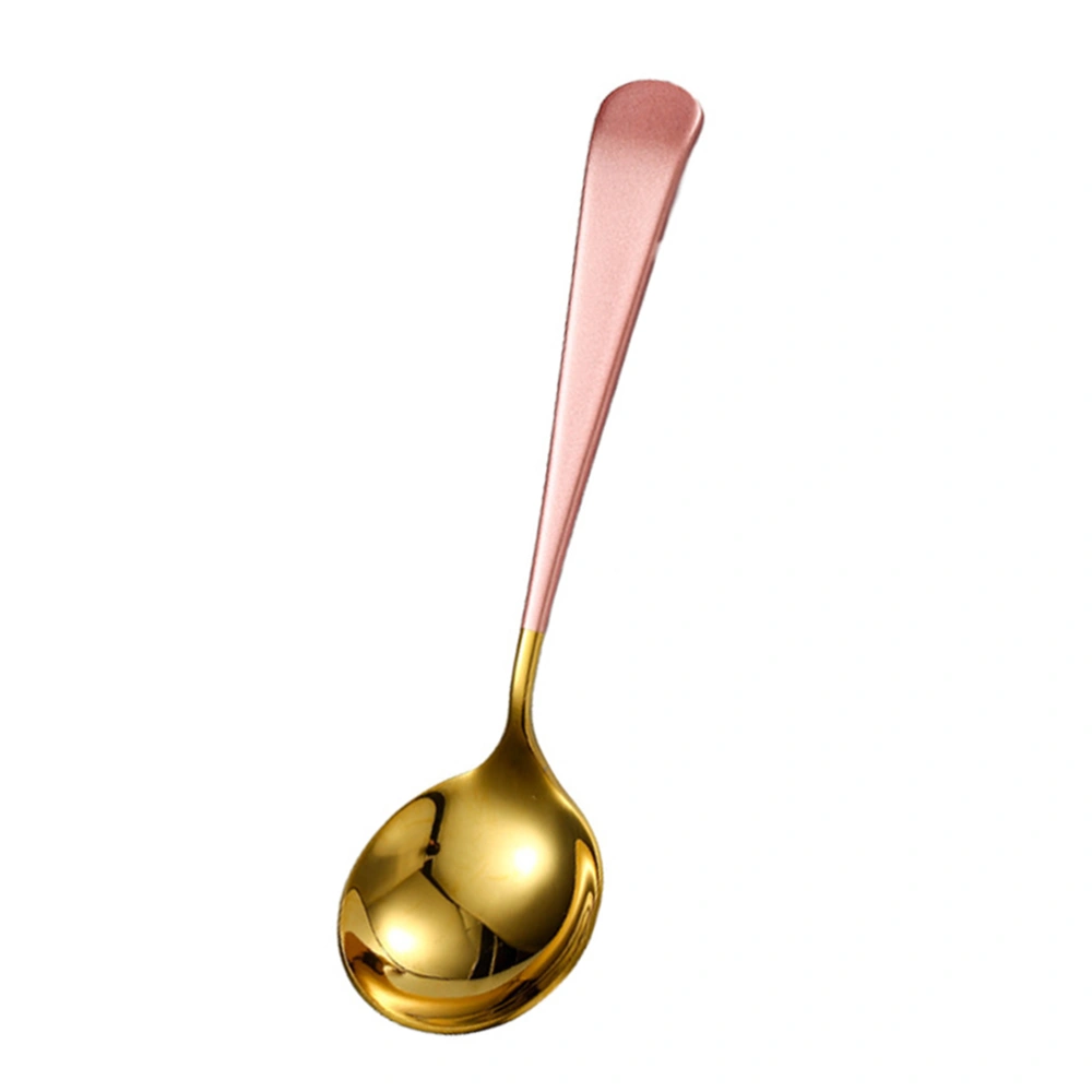 Stainless Steel Long Handle Mixing Spoon Round Head Soup Spoon Food Serving Scoop for Home Restaurant (Pink)