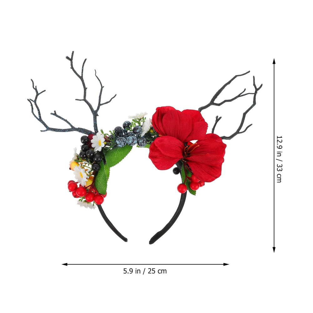 Artificial Fruit Flower Branch Headband Christmas Antler Hairband Costume Prop