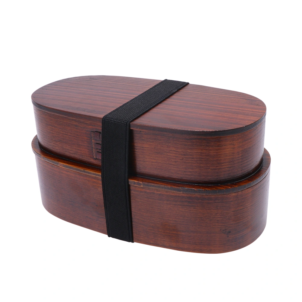 Japanese Style Wooden Lunch Box Portable Bento Container Food Carrier for School Office (Double-layer, Brown)