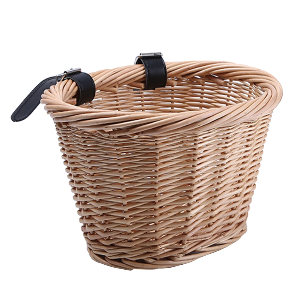 Bucket Electric Car Front Rattan Basket Wicker Food Basket for Children Basket (Oval)