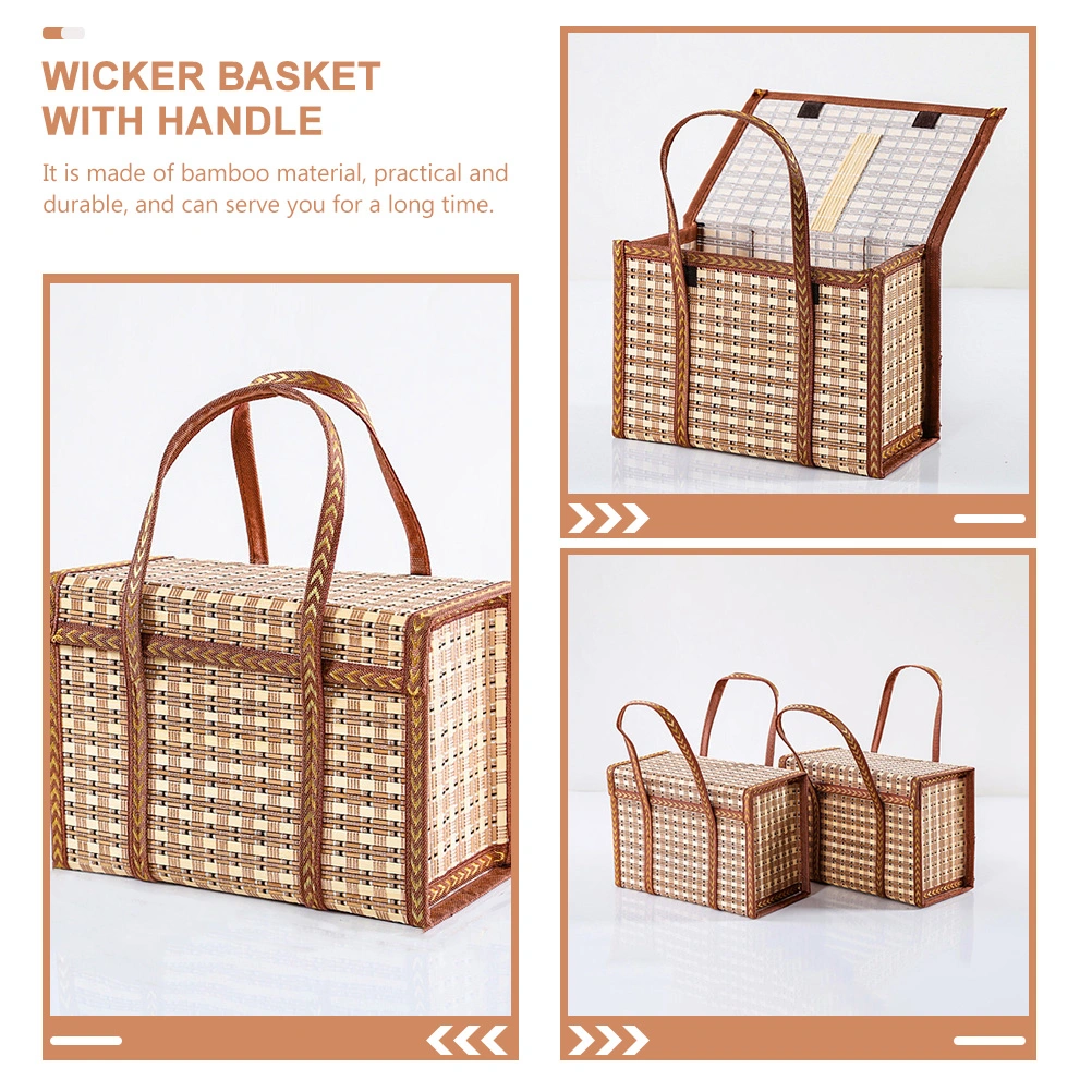 Portable Bamboo Hand Basket Festival Gift Packaging Basket Outdoor Picnic Basket