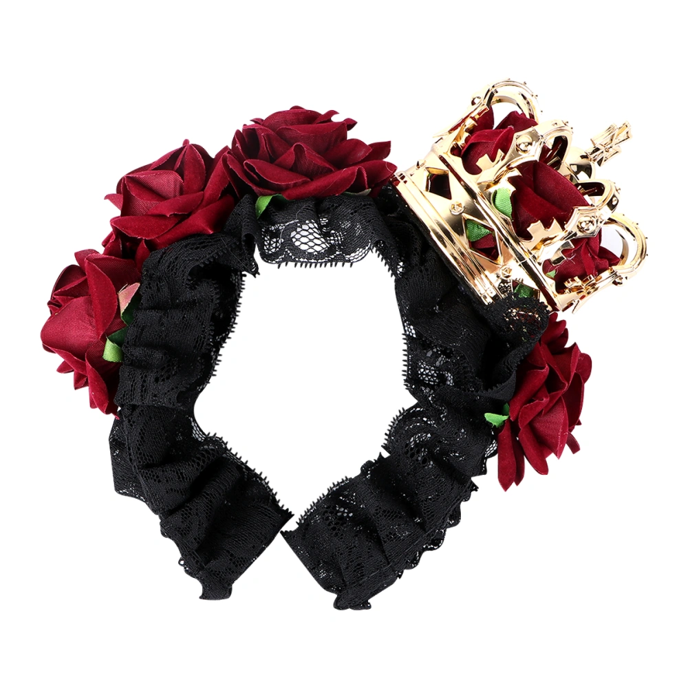 1Pc Red Rose Hair Jewelry Lace Vintage Hair Gothic Crown Headband