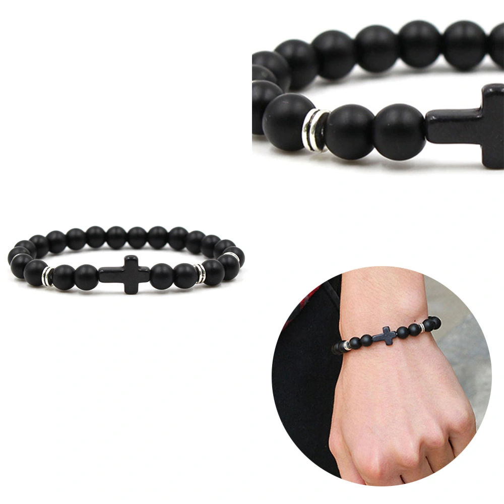 Cross Decor Bracelet Beautiful Funny Personalized Kallaite Bracelet for Woman Man Male (Dull Polish Black)