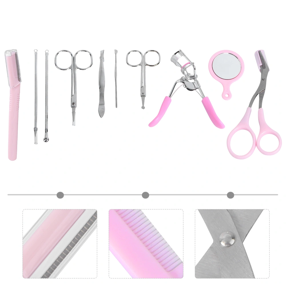 10pcs Women Eyebrow Razor Shapers Shaving Grooming Trimmers Set Curling Eyelash Curler Scissors Makeup Kit for Women Ladies