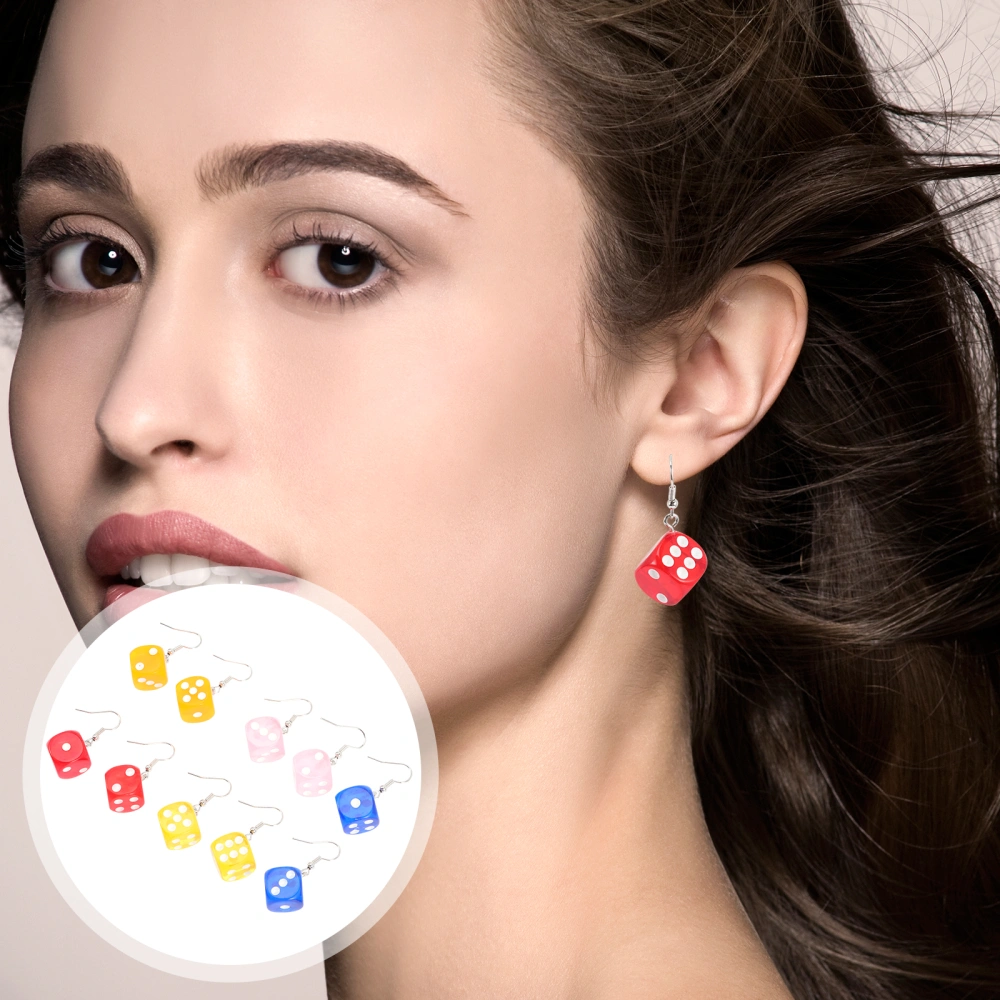 5 Pairs Dice Dangle Earring Punk Style Cube Dice Charm Drop Earrings for Women