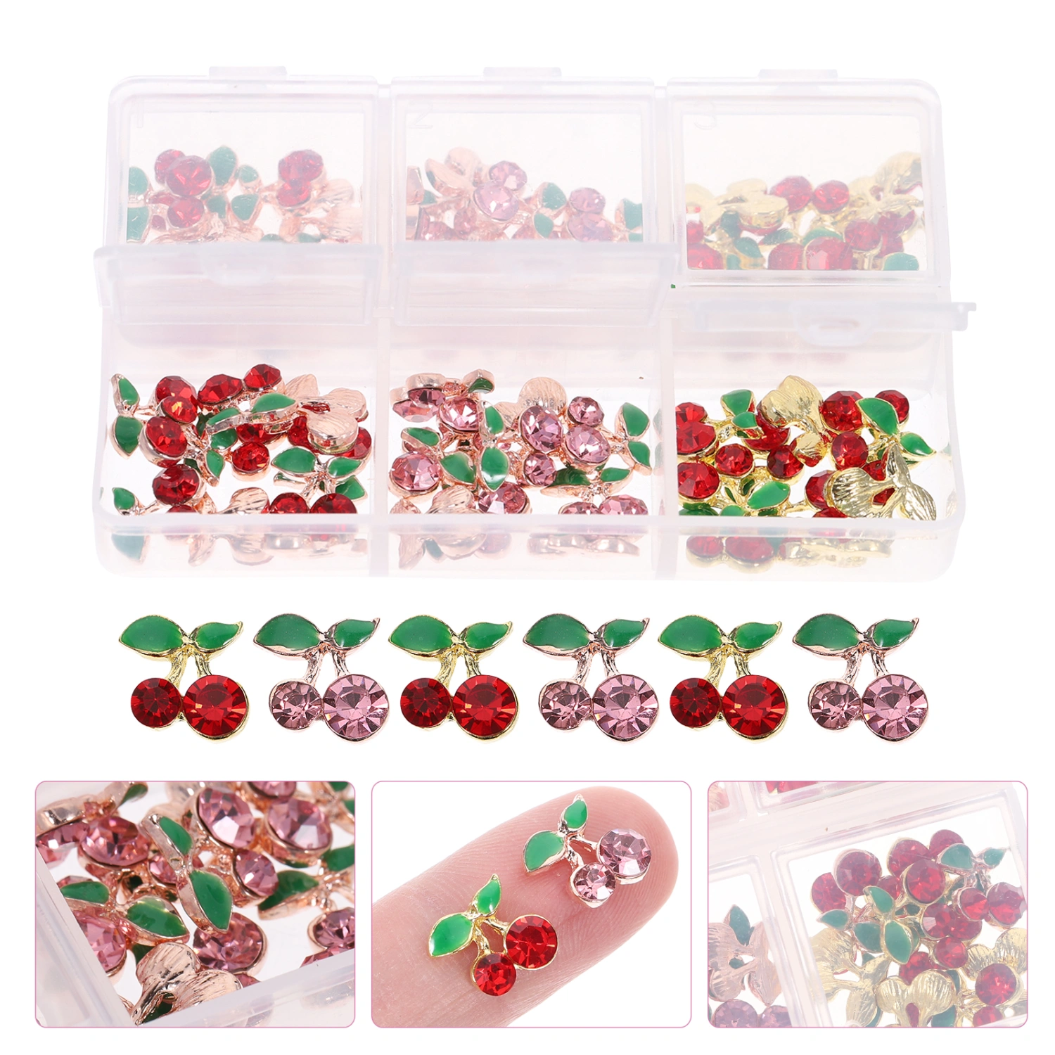 60Pcs Nail Rhinestones Cherry Nail Charms Nail Studs Crystals Nail Gems for Women