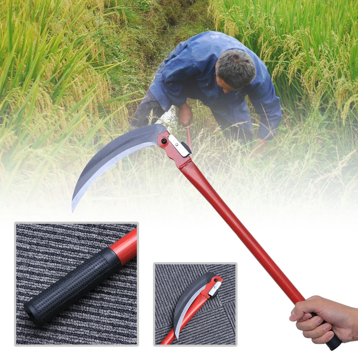 Steel Gardening Grass Sickle with Steel Handle Lightweight Durable Garden Tool Perfect for Weeding and Cultivating (Red)