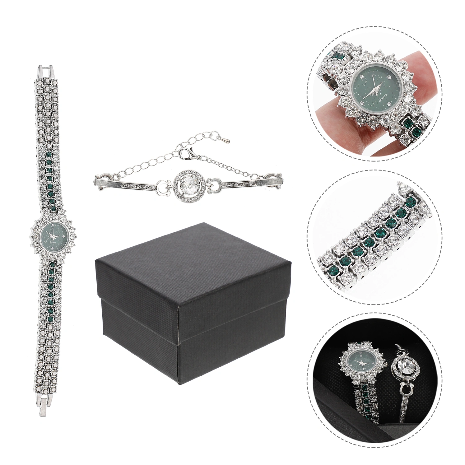 1 Set Diamond Decorative Wrist Watch Quartz Watch Women Watch Bracelet