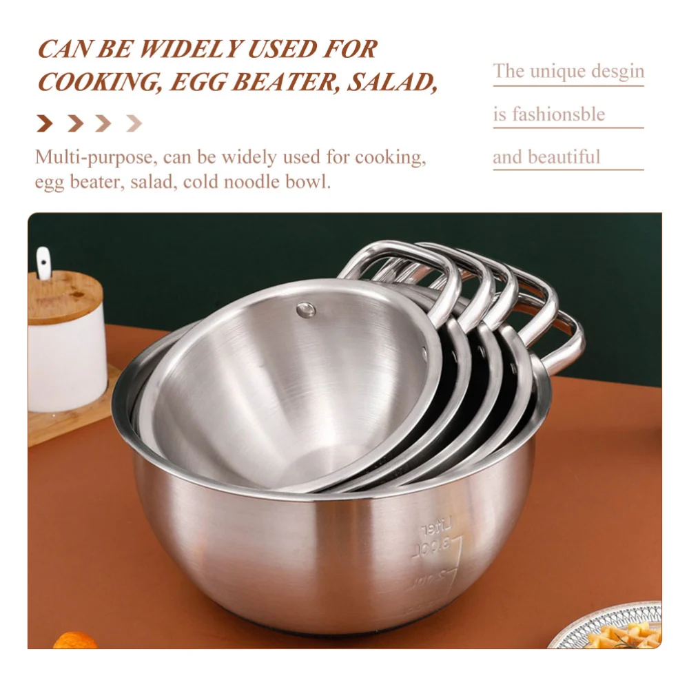 Mixing Bowl Stainless Steel Pot Food Storage Organizer for Cooking Baking 2.5L