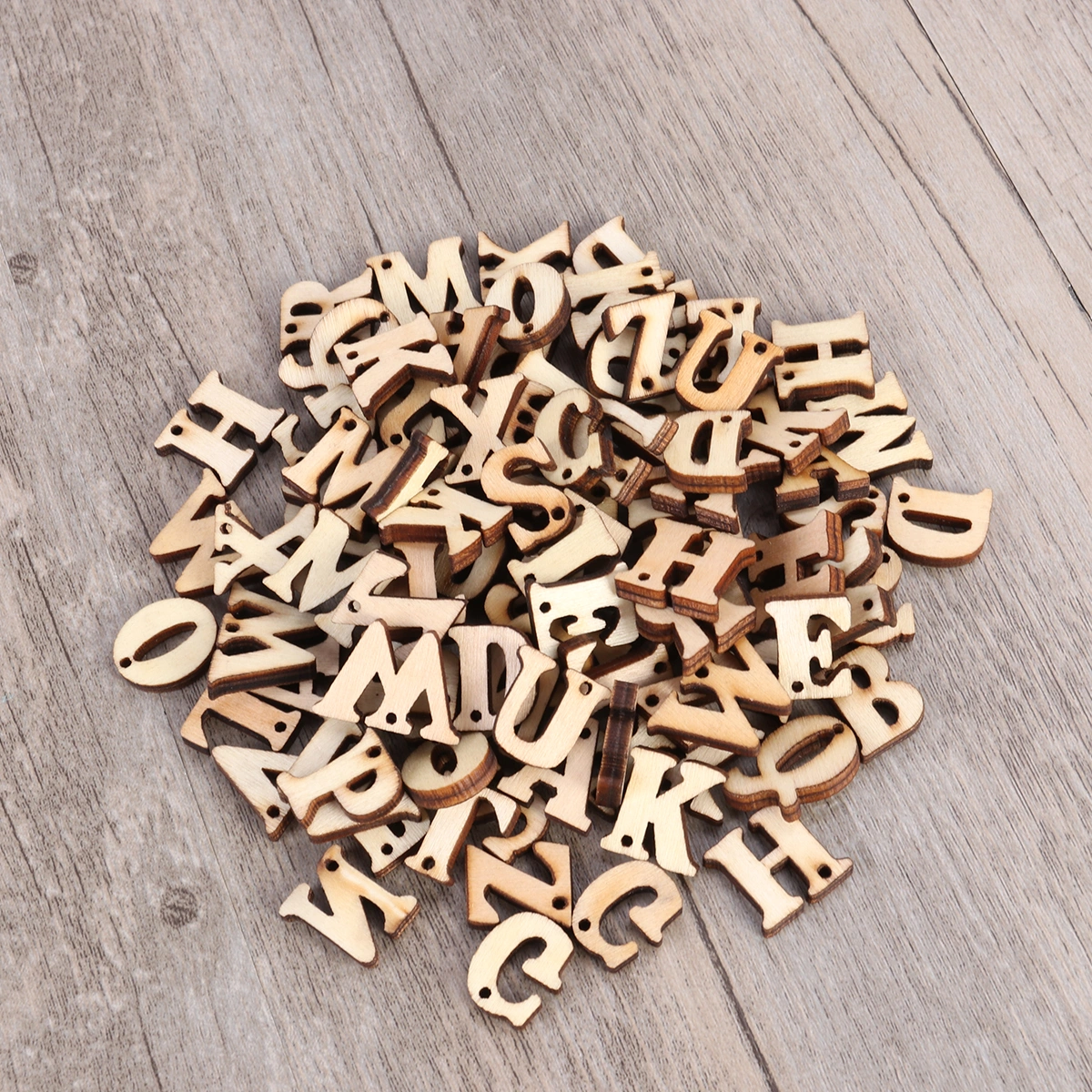 50PCS Unfinished Wooden Capital Letters Alphabet Wood Cutout Discs with Holes For Patchwork Scrapbooking Arts Crafts DIY Decoration Display Decor