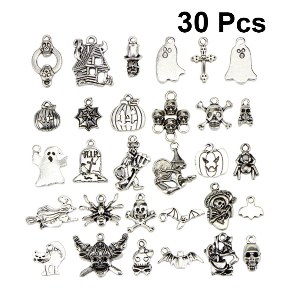 30pcs Antique Silver Alloy Halloween Elements Pendant Fashion Charms DIY Jewelry Making Accessories for Necklace Bracelet