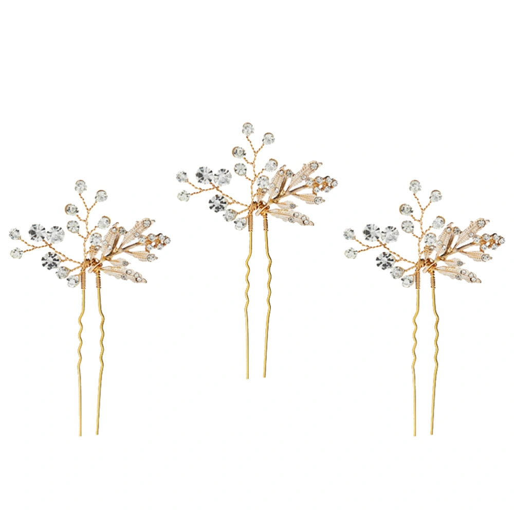 1 Set 3 Pcs Alloy Bridal Hair Accessories Handmade Wedding Hair Pin (Golden)