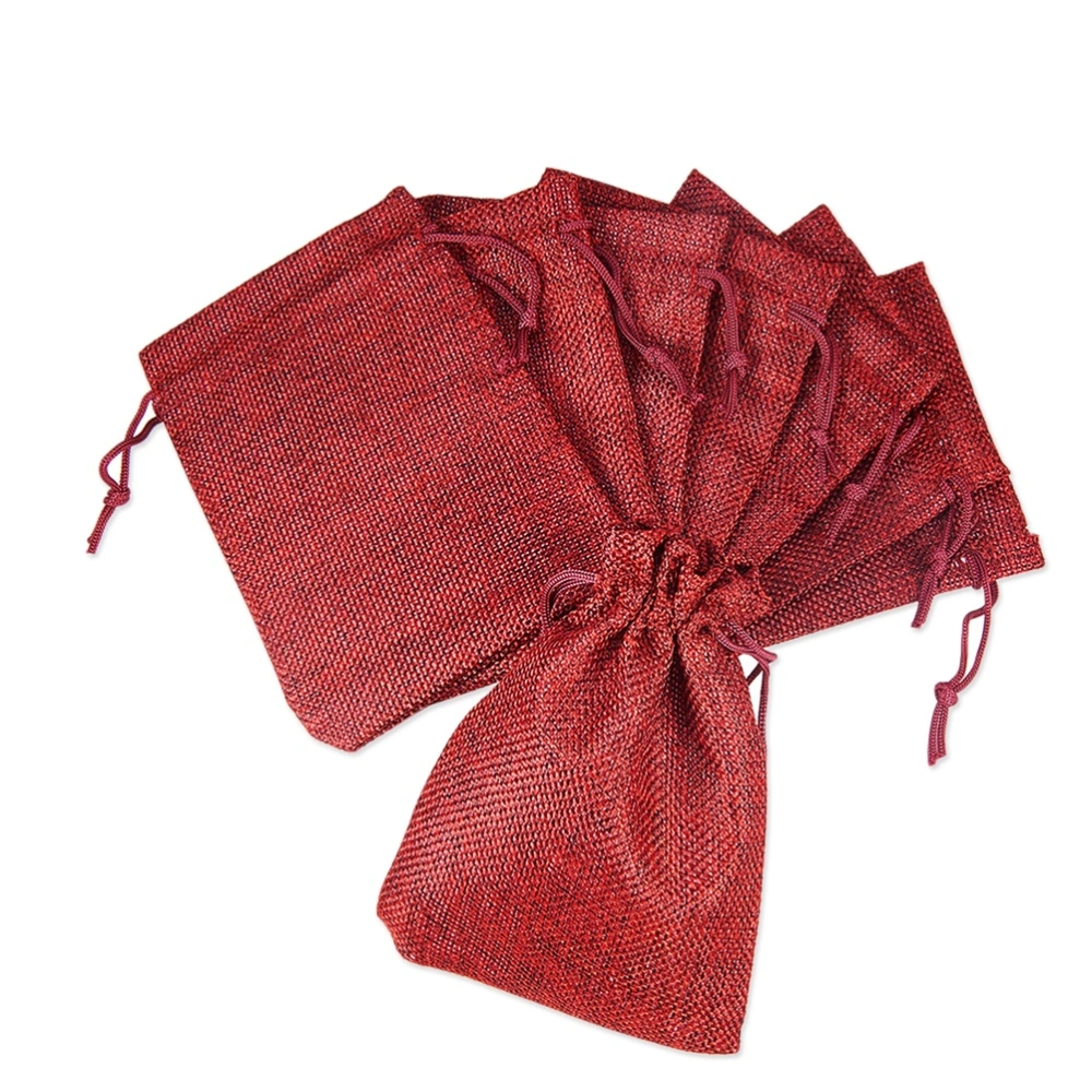 20 Pcs Burlap Drawstring Bag Multifunctional Jewelry Gift Storage Bag-13x18cm(Dark Red)