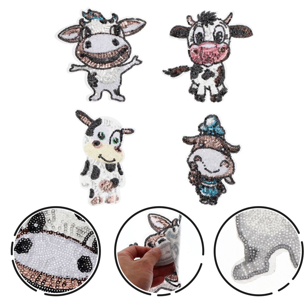 4pcs Adorable Cow Patches Creative Iron On Applique Clothes Sewing Patches