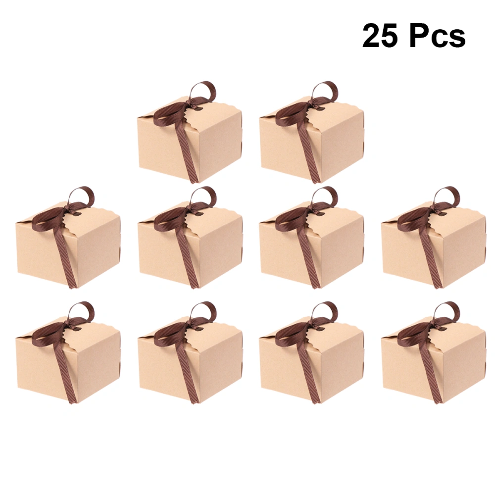 25pcs Kraft Paper Candy Wrapping Box Retro Simple Party Gift Box Multifunctional Packaging Box Gift Packaging Container Yellow