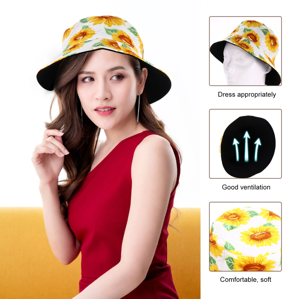 1 Pc Sunflower Pattern Fisherman Creative Sun Hat Fashionable Headgear