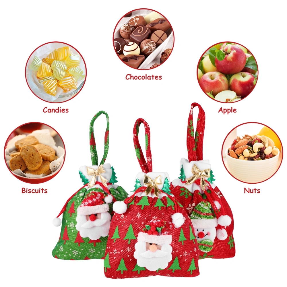 Toyvian 3PCS Christmas Themed Candy Bags Non-woven Fabric Handbag Cartoon Drawstring Gift Bag Home Party Decorations