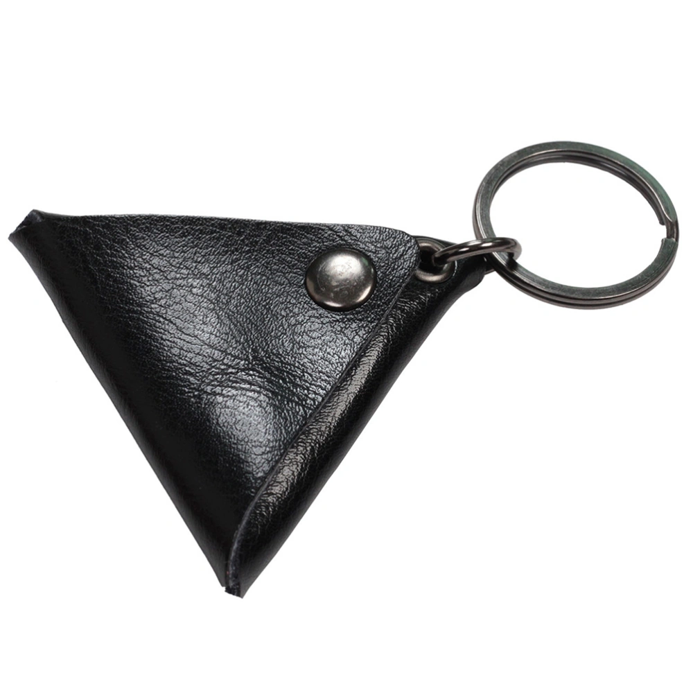 Guitar Pick Holder Genuine Leather Guitarra Plectrum Case Bag Triangle Keychain Accessories (Black)