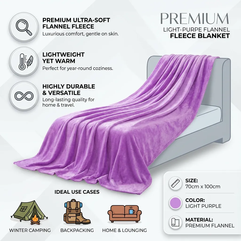 Thick Blankets Flannel Fleece Blanket Lightweight Warm Bed Blanket 70x100cm (Light Purple)
