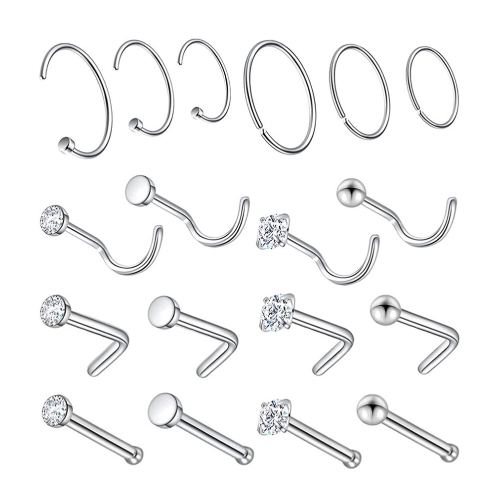 18pcs Stainless Steel Nose Ring Studs Unisex Nose Clip Fashion Body Jewelry