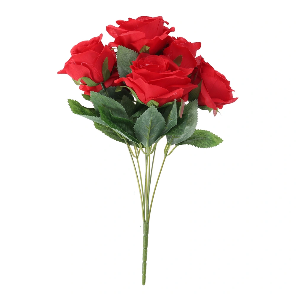 Simulation Flowers Silk Flowers Artificial 7 Heads Rose Bouquet for Home Bridal Wedding Party Festival Decor (Red)