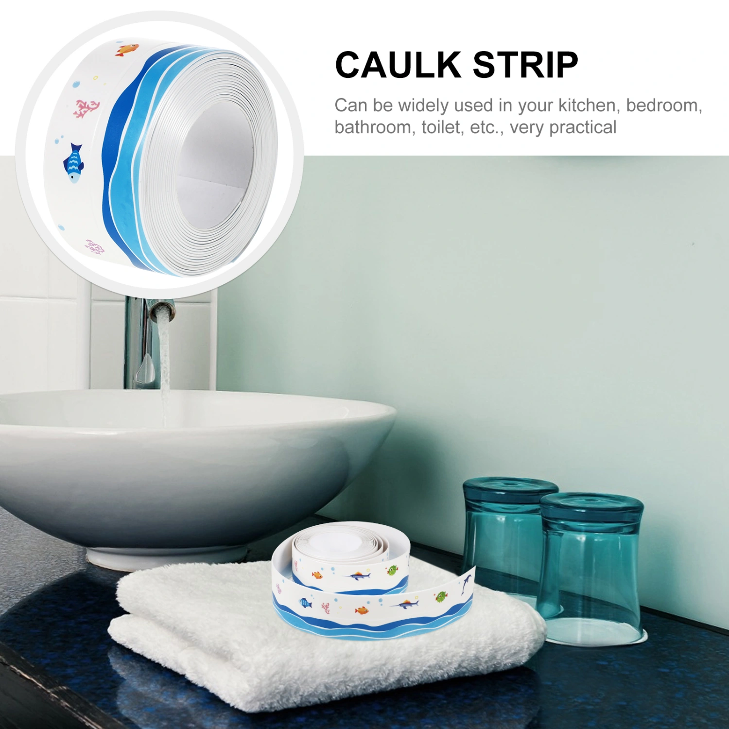Cartoon Pattern Caulk Strip Tape Waterproof Oil-Proof Self Adhesive Caulk Tape for Sink Toilet