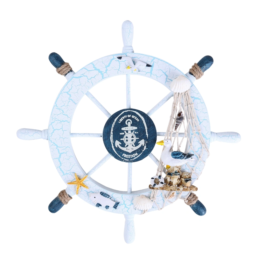 WINOMO Nautical Beach Wooden Boat Ship Steering Wheel Fishing Net Shell Home Wall Decor (Seabird)