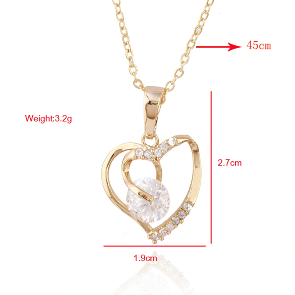 Women Heart Shaped Gold Plated Zircon Pendant Necklace (Golden)