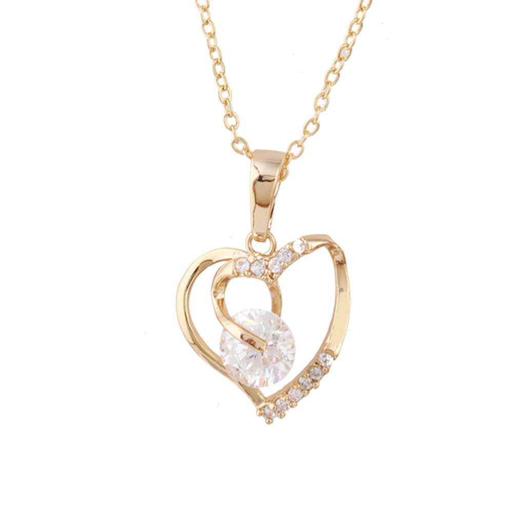 Women Heart Shaped Gold Plated Zircon Pendant Necklace (Golden)