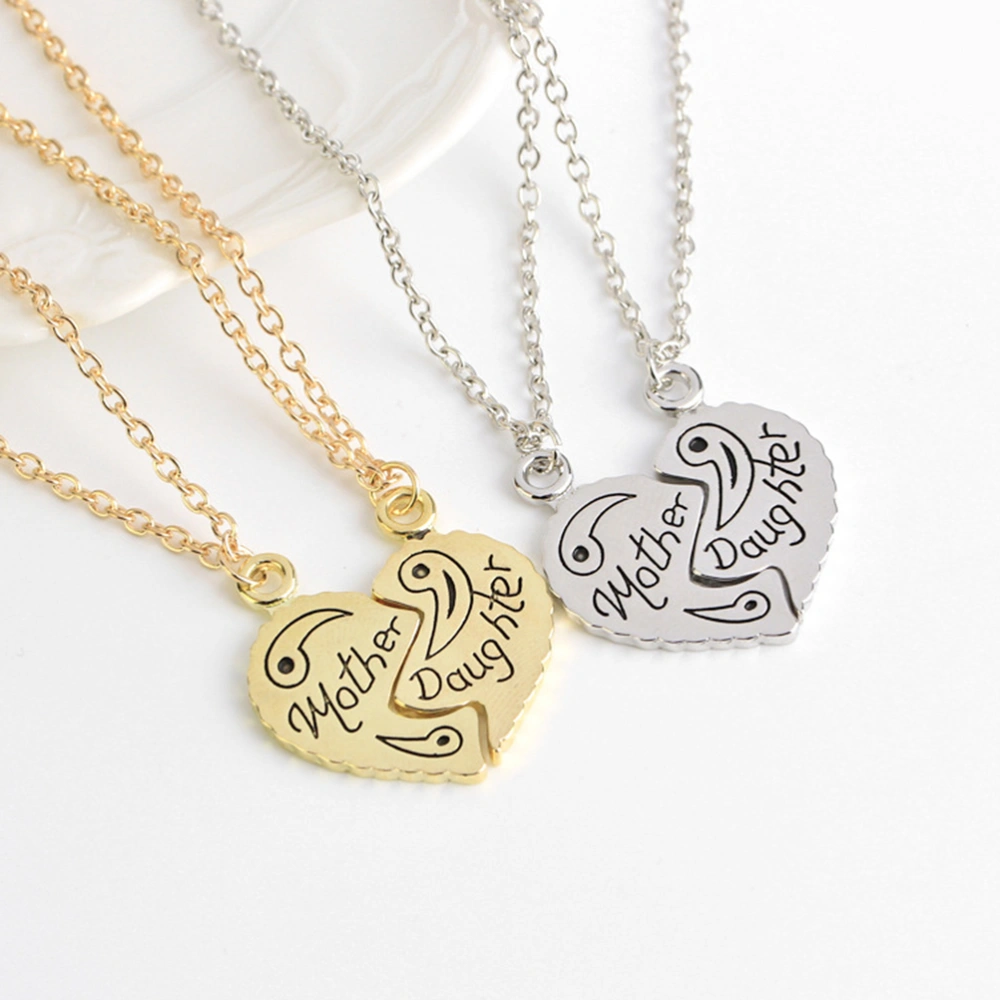 Mother Daughter Puzzle Heart Pendants Matching Set Mother Jewelry Gift from Daughter (Golden)