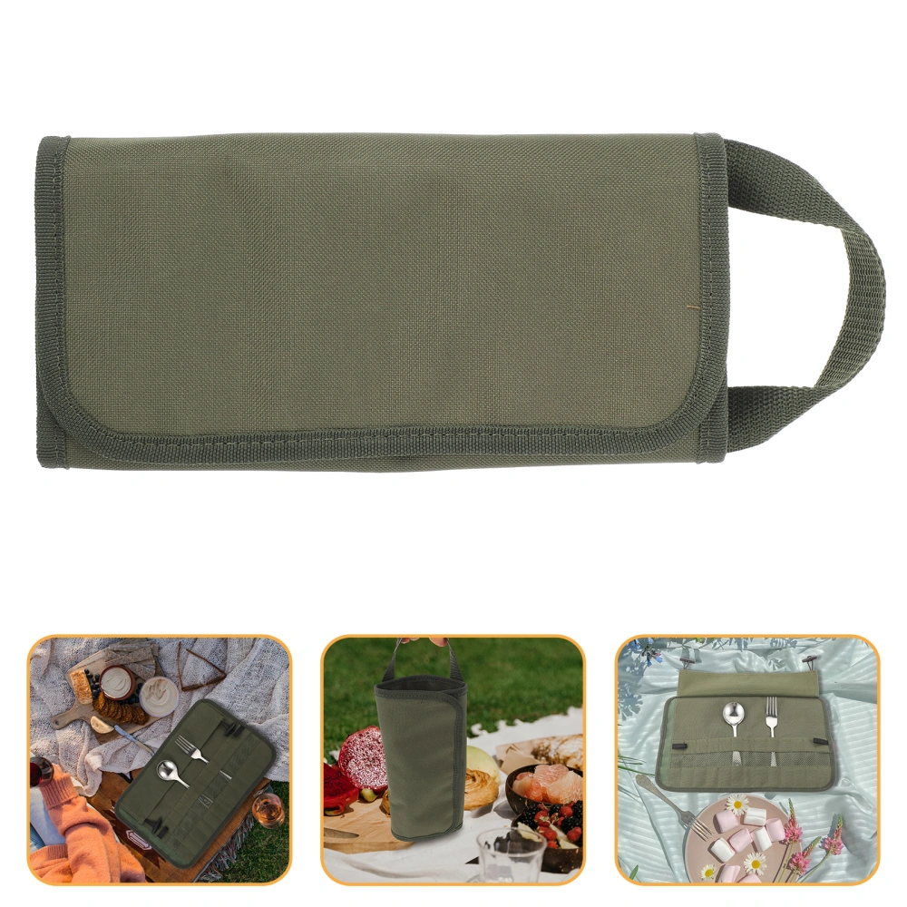 Camping Tableware Bag Portable Picnic Cutlery Roll 13 Slots Dinnerware Storage Bag for Outdoor