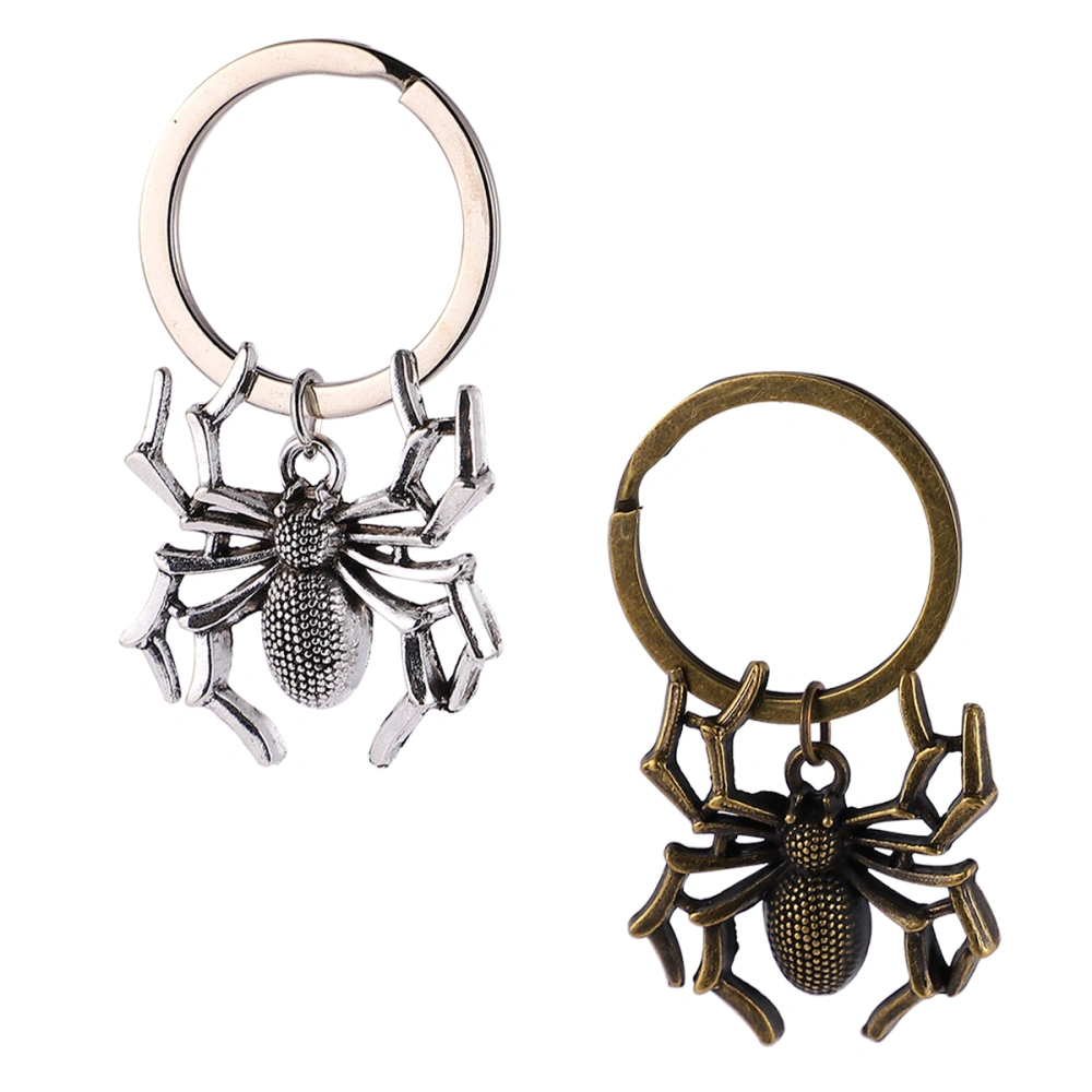 2pcs Spider Key Rings Halloween Gift Key Chain Hanging Key Chain Funny Key Rings for Man Woman (Silver, Bronze)