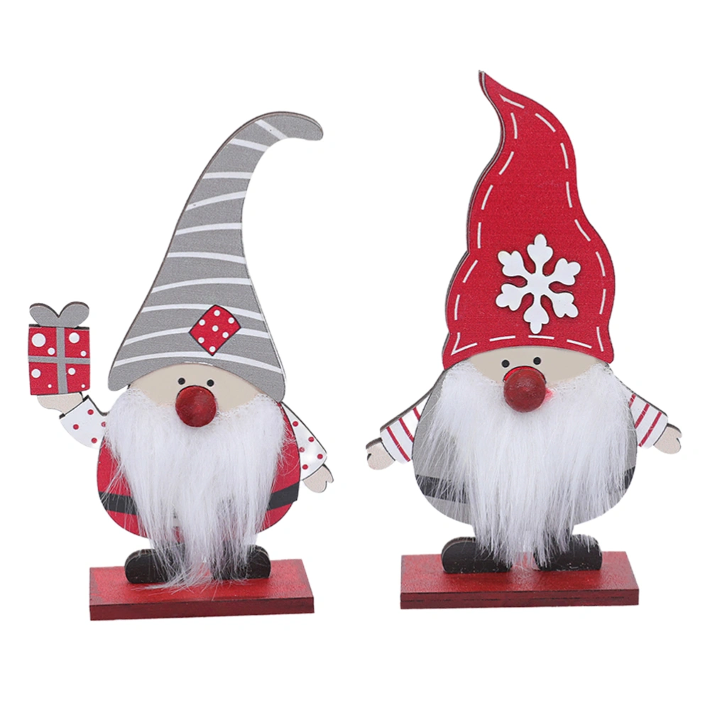 2pcs Decorative Christmas Ornament Wooden Faceless Doll Decor Adorable Crafts for Home Room Office Desktop (Red + Grey)