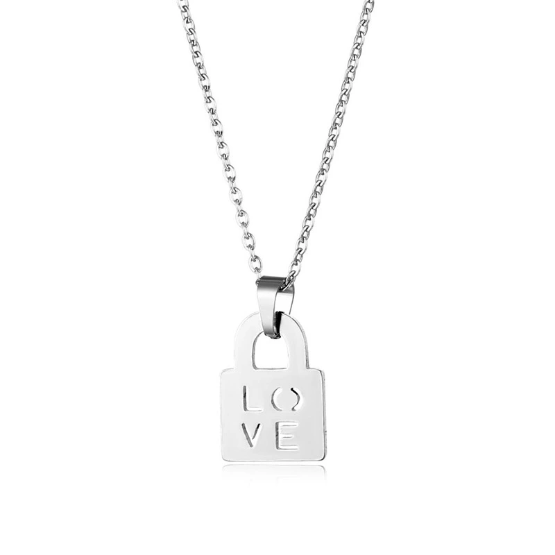 Stainless Steel Necklace Couple Necklace Lovers Necklace Lock Pendant Necklace for Valentine Wedding