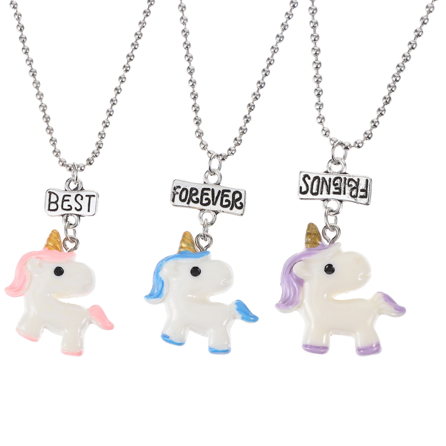 3pcs Best Friend Forever Necklaces Unicorn Pendant Necklaces for Children