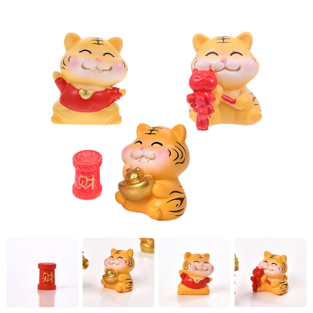 4pcs Miniature Tiger Decors New Year Ornaments Garden Layout Firecracker Adornments