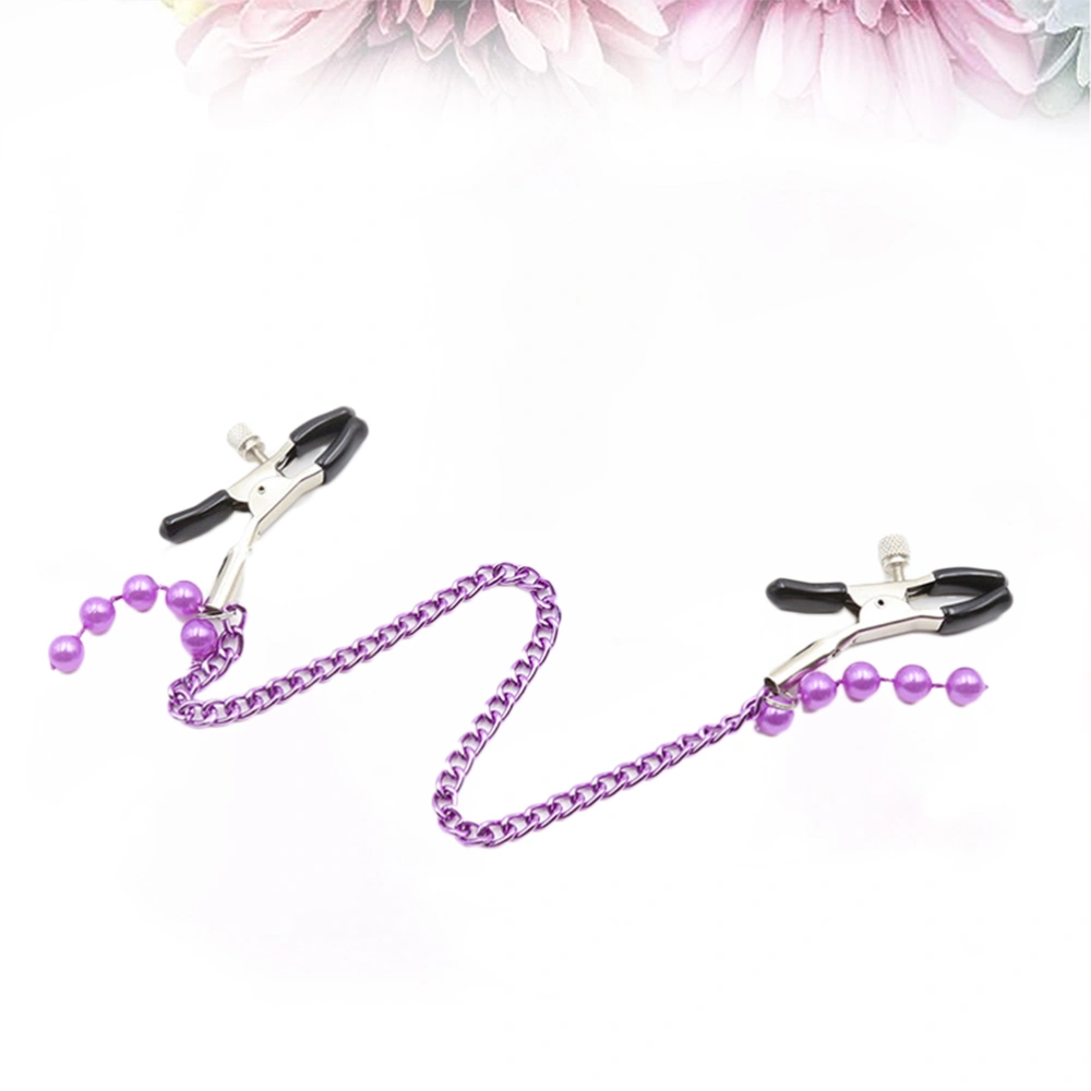 Purple Beads Metal Chain Milk Clips Breast Clip Sex Slaves Clamps Sex Toys Style for Couples(Purple)