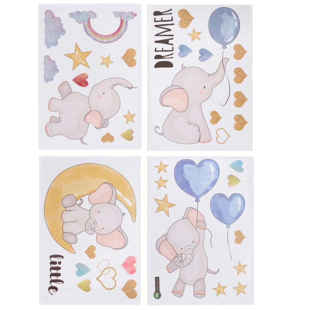 4pcs Cartoon Elephant Stickers Wall Balloon Rainbow Decals Children Room Decors