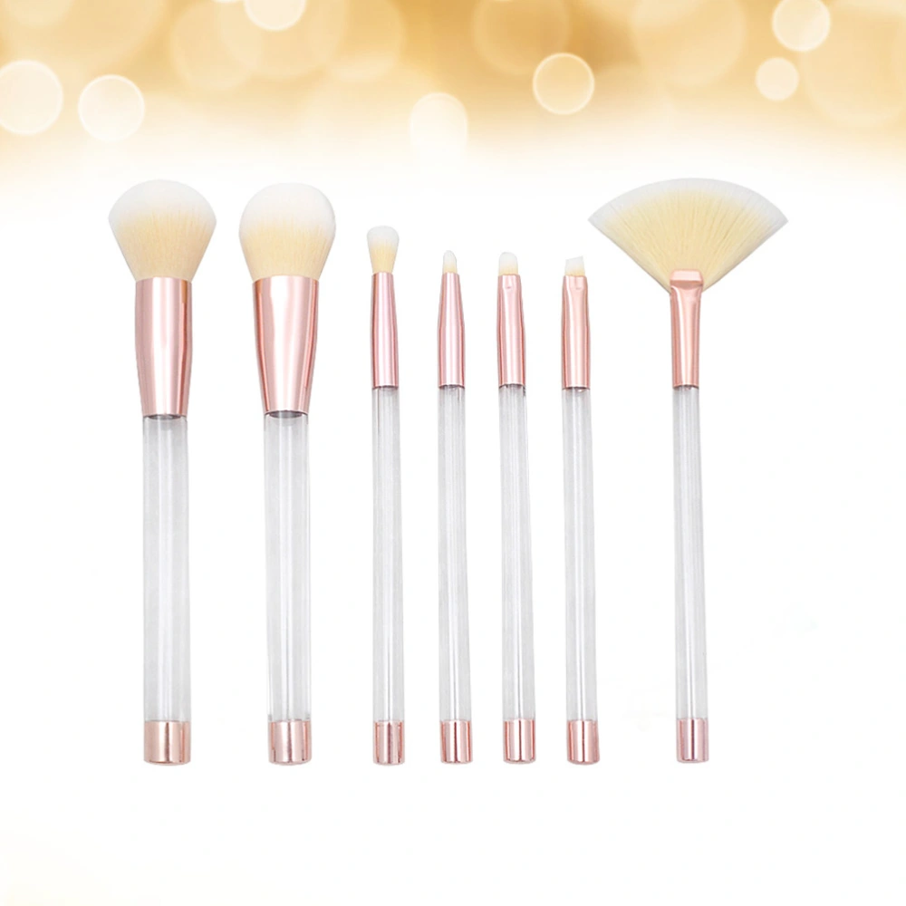 7pcs Transparent Crystal Makeup Brush Set with Empty Handle DIY Cosmetic Sand Brushes Make up Tool(#5 Empty Tube Transparent Handle Rose Gold Tube Yellow Bottom White Hair)